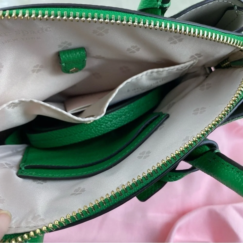kate spade Green Pebbled Leather Satchel with Heart Charm